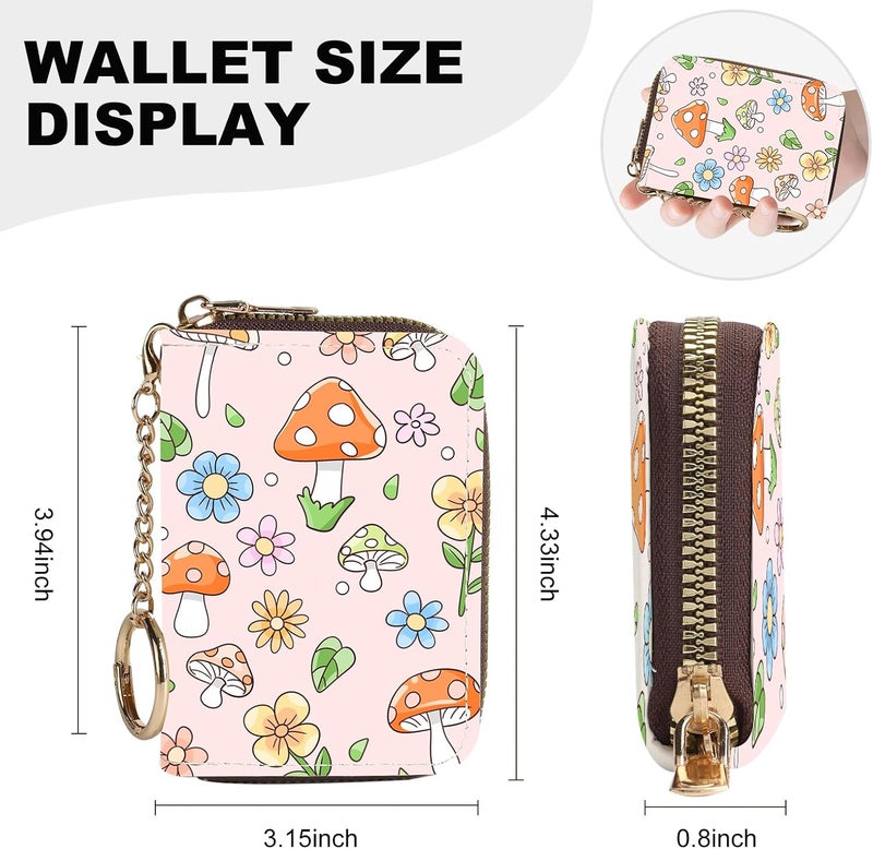 Luoycxy Credit Card Holder for Women,Small Rfid Wallet with Keychain Zipper,Cute PU Leather Card Case Wallet，Accordion Credit Card Wallets Gift,Little Mushroom - Image 4